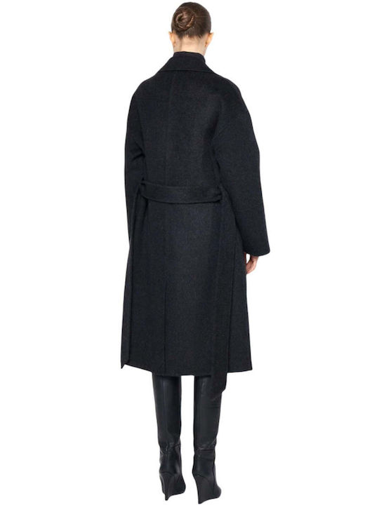 Silvian Heach Women's Wool Coat with Belt Black