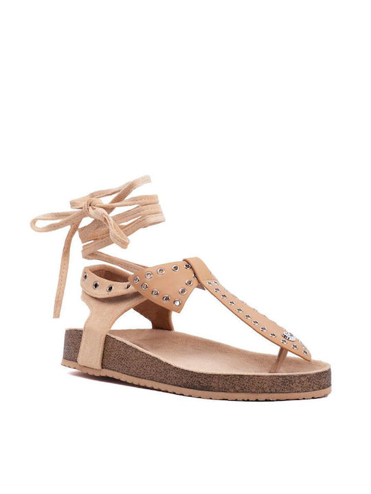 Keep Fred Women's Flat Sandals Anatomic with Strap in Beige Color