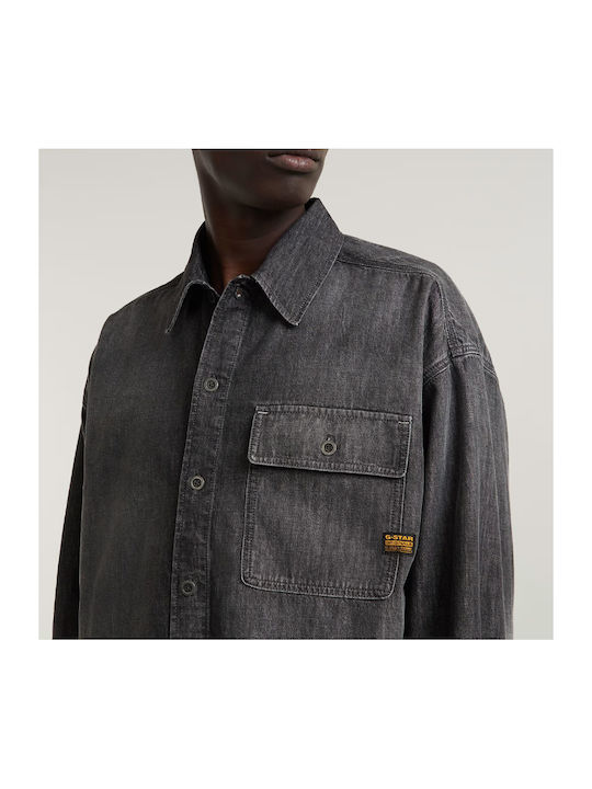 Boxy Fit Langärmlig Baumwolle Hemd Gray