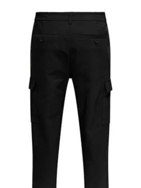 Only & Sons Men's Trousers Cargo Elastic in Tapered Line Black