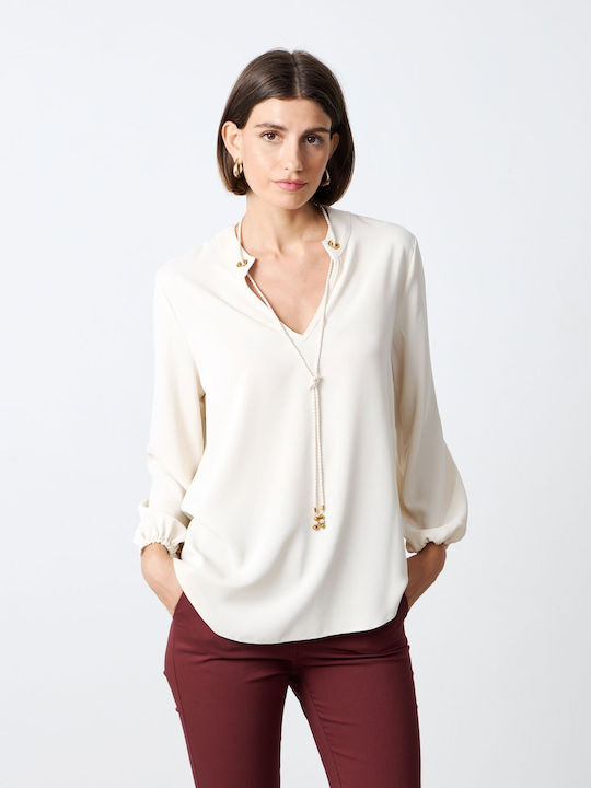 Passager Women's Blouse Long Sleeve with V Neckline Ecru