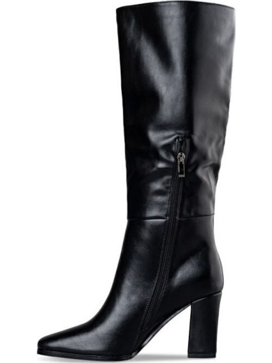 Synthetic Leather High Heel Women's Boots with Zipper Bootylicious Black