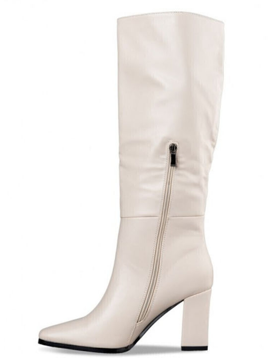 Synthetic Leather High Heel Women's Boots with Zipper Bootylicious White