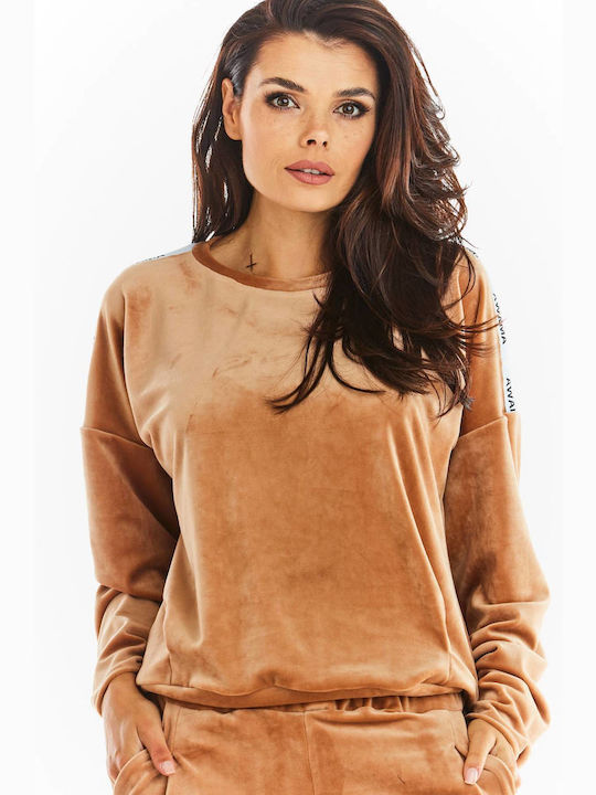 Awama A374 Women's Velvet Sweatshirt Beige