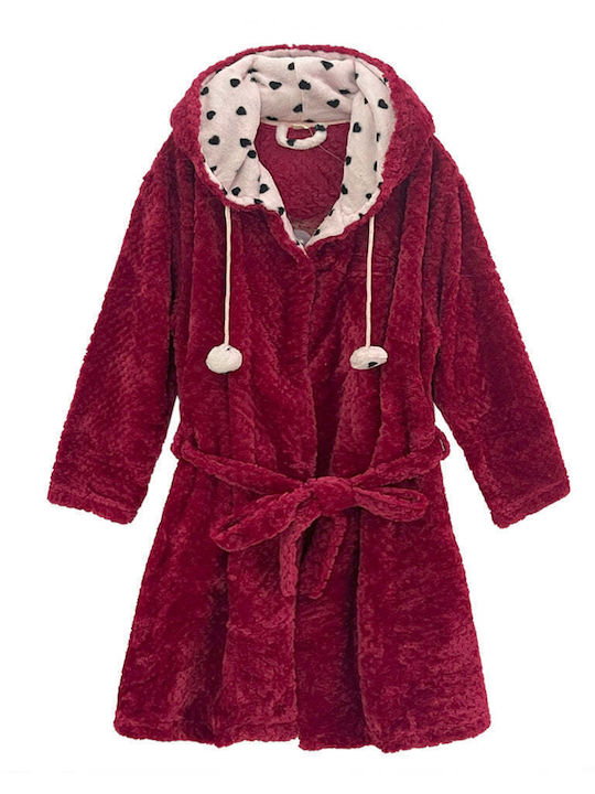 Ustyle Winter Women's Fleece Robe Burgundy