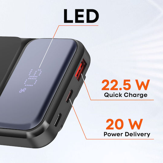 LinQ PD15500 Външна Батерия 10000mAh 20W с USB-A Изходен Порт и 2 USB-C Изходни Порта Черна
