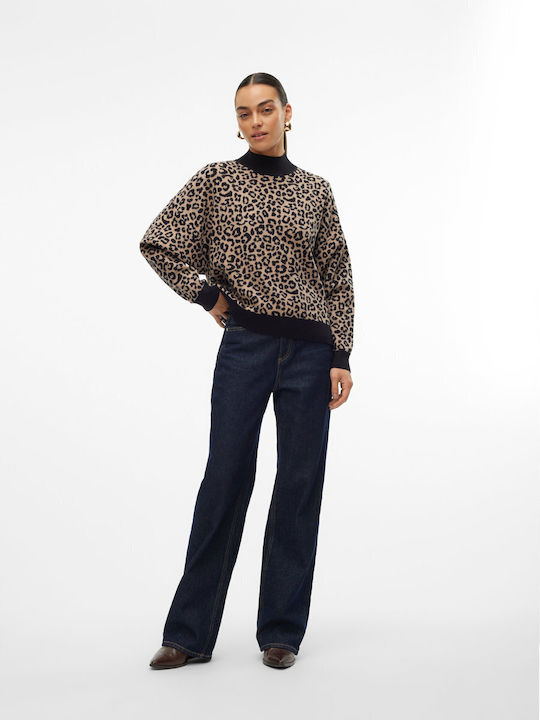 Aria Γυναικείο Μακρυμάνικο Πουλόβερ Ζιβάγκο Animal Print Black/Silver/Mink/Leo