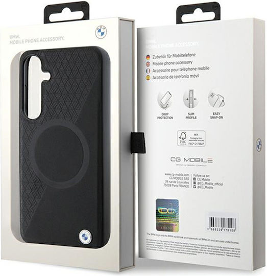 BMW Signature Leather Half Textured & Circle Magsafe Back Cover Πλαστικό / Δερμάτινο Μαύρο (Galaxy S24)