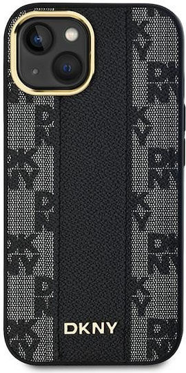 DKNY Leather Checkered Mono Pattern Magsafe Umschlag Rückseite Synthetisches Leder / Leder / Kunststoff Schwarz (iPhone 15)