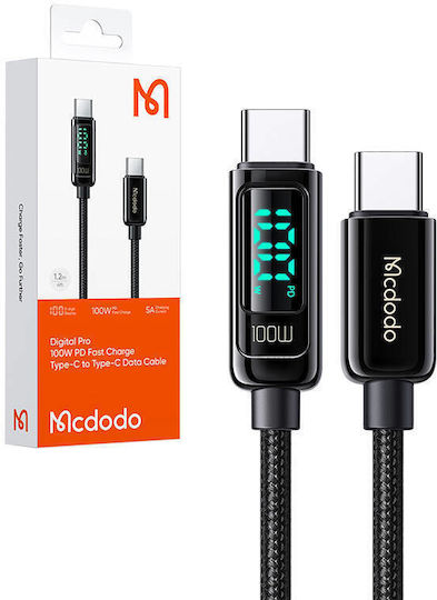 Mcdodo Braided USB 2.0 Cable USB-C male - USB-C 100W PD Μαύρο 1.2m CA-8820