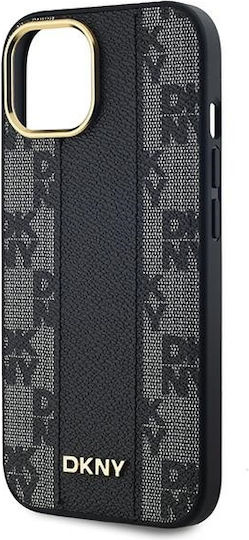 DKNY Leather Checkered Mono Pattern Magsafe Umschlag Rückseite Synthetisches Leder / Leder / Kunststoff Schwarz (iPhone 15)