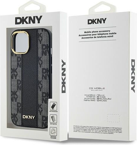 DKNY Leather Checkered Mono Pattern Magsafe Umschlag Rückseite Synthetisches Leder / Leder / Kunststoff Schwarz (iPhone 15)