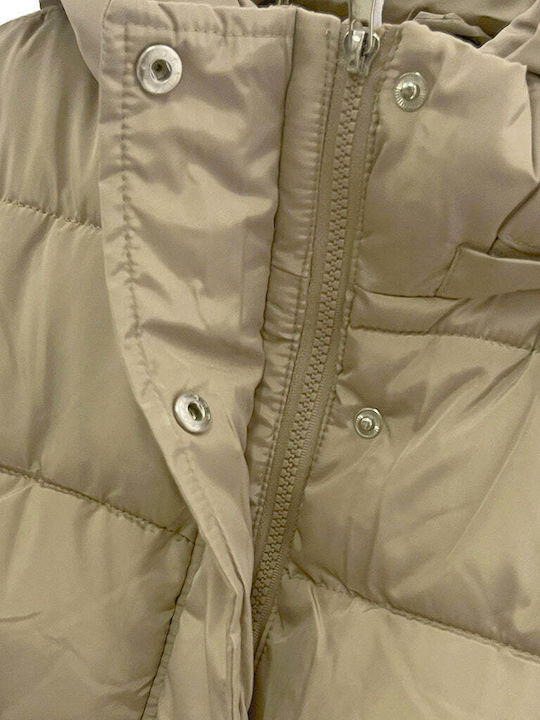 Ustyle Women's Long Lifestyle Jacket for Winter with Hood Beige