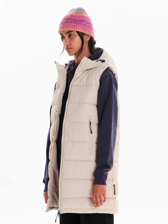 Women's Long Puffer Jacket for Winter with Hood Beige