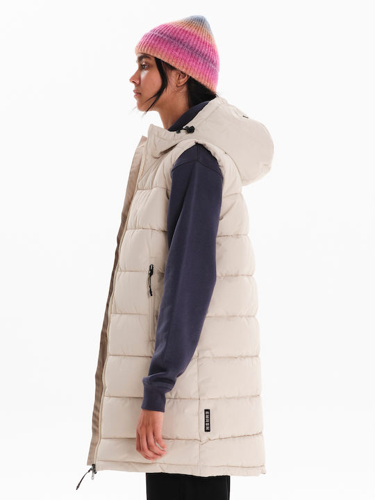Women's Long Puffer Jacket for Winter with Hood Beige