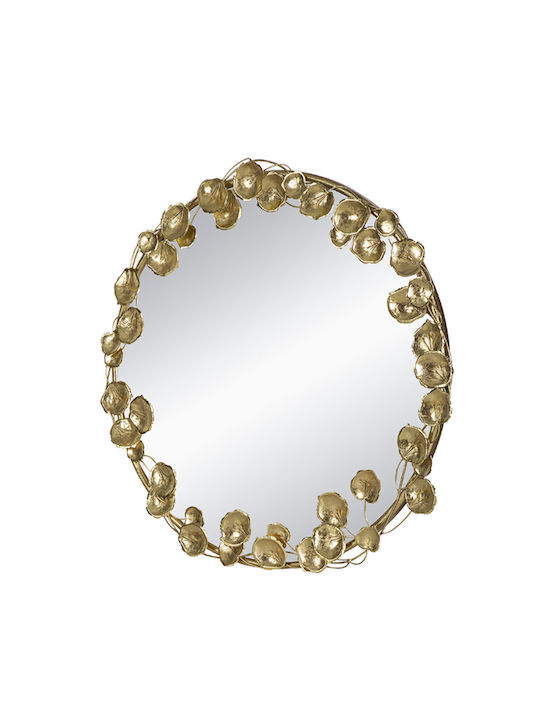 Artekko Leaf Wall Mirror with Gold Metallic Frame Diameter 90cm 1pcs