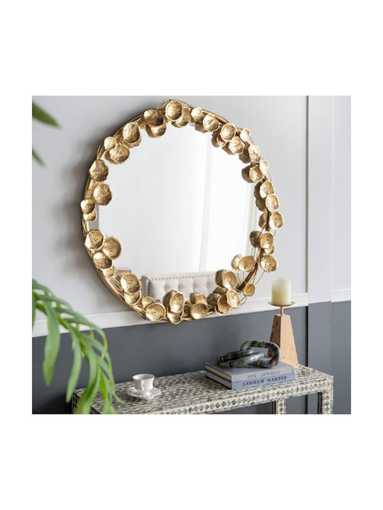Artekko Leaf Wall Mirror with Gold Metallic Frame Diameter 90cm 1pcs