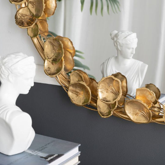 Artekko Leaf Wall Mirror with Gold Metallic Frame Diameter 90cm 1pcs