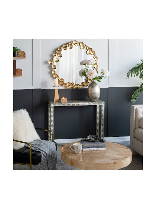 Artekko Leaf Wall Mirror with Gold Metallic Frame Diameter 90cm 1pcs
