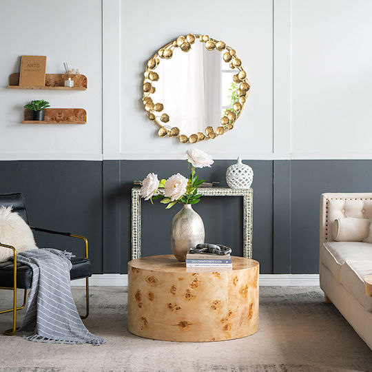 Artekko Leaf Wall Mirror with Gold Metallic Frame Diameter 90cm 1pcs