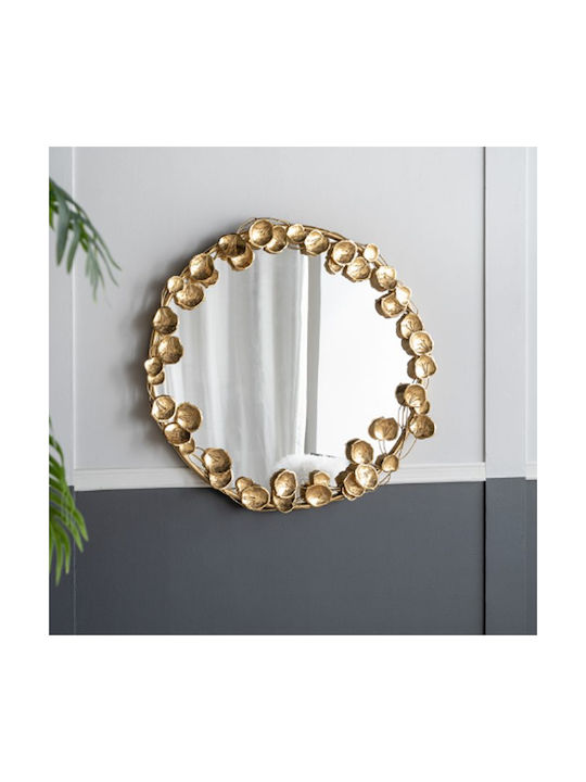 Artekko Leaf Wall Mirror with Gold Metallic Frame Diameter 90cm 1pcs