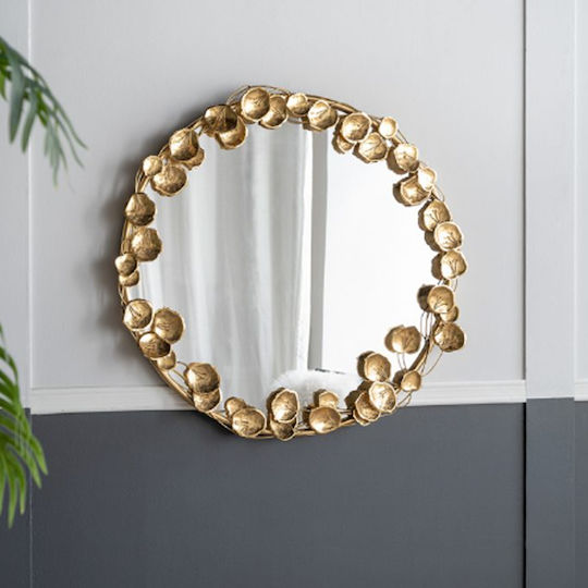 Artekko Leaf Wall Mirror with Gold Metallic Frame Diameter 90cm 1pcs