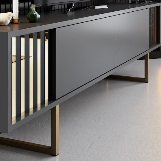 Wohnzimmer TV-Einheit Goldline Charcoal - Gold L180xB30xH48cm