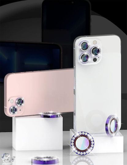 3d Strass Προστασία Κάμερας Tempered Glass Ασημί για το iPhone 15 / 15 Plus