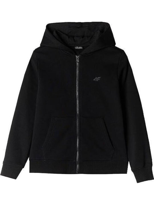 Athletic Kids Sweatshirt Cardigan Cotton with Hood Black
