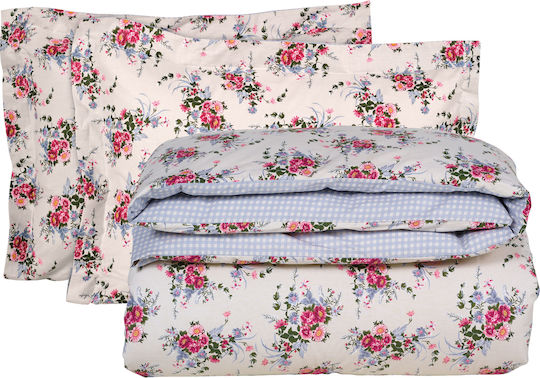 Das Home Bettwäsche-Set Einzel 170x260cm. Happy 9647 Beige, Blue, Pink 3Stück