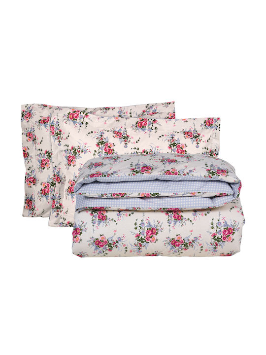 Das Home Сет Чаршафи 240x260см. Happy 9647 Beige, Blue, Pink 4бр