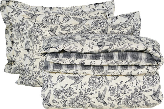 Das Home Bettwäsche-Set Überdoppel 240x260cm. Happy 9648 Black, Cream 4Stück