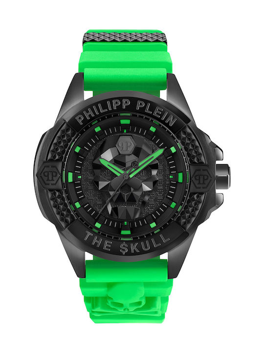 Philipp Plein Skull Watch Battery with Green Rubber Strap