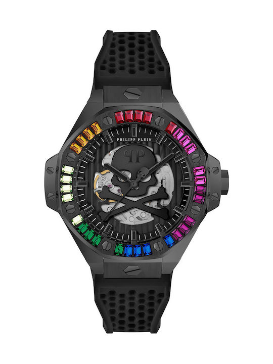 Philipp Plein Skeleton Ρολόι Μπαταρίας με Καουτσούκ Λουράκι