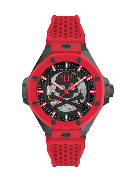 Philipp Plein Skeleton Ρολόι Μπαταρίας με Καουτσούκ Λουράκι Philipp Plein Skeleton Ρολόι Μπαταρίας με Καουτσούκ Λουράκι