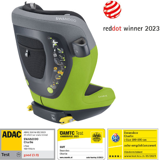 Swandoo Charlie Scaun Auto pentru Copii i-Size Lime/Sesame Grey