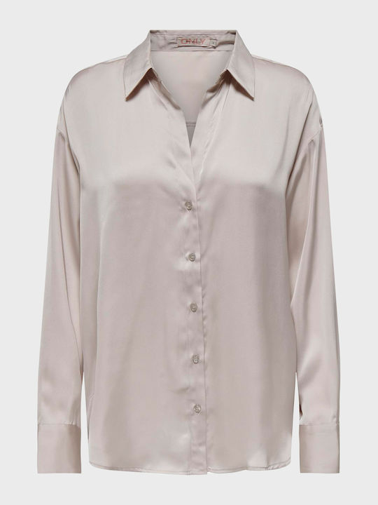 Only Women's Satin Long Sleeve Shirt Pumice Stone