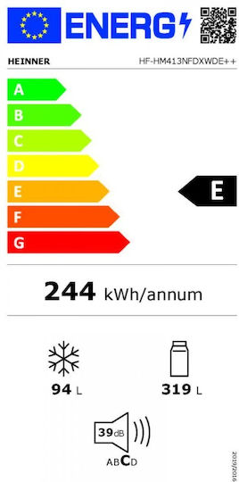 Heinner Kühl-Gefrierkombination 413Es NoFrost H178xB70xT68cm. Schwarz HF-HM413NFDXWDE++