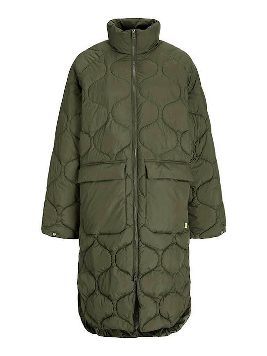 Jack & Jones Women's Long Puffer Jacket for Winter Green