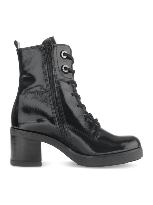 Leather Women's Ankle Boots with Medium Heel Black