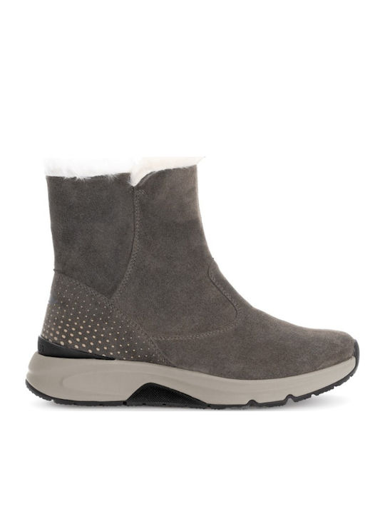 Leather Women's Ankle Boots Platform & Fur Gray
