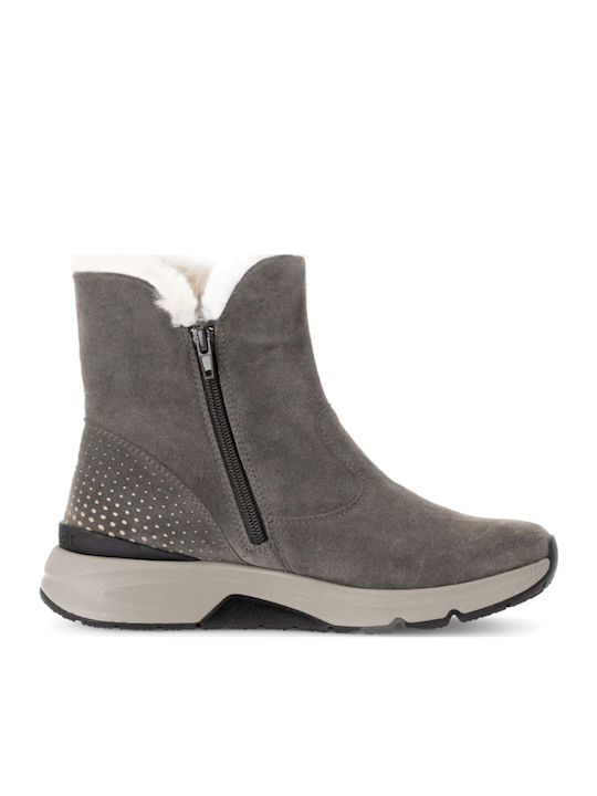 Leather Women's Ankle Boots Platform & Fur Gray