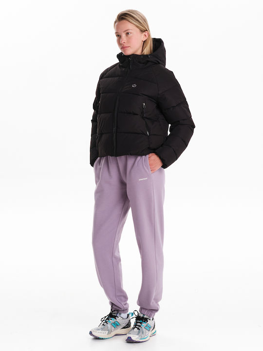 Women's Crop Puffer Jacket for Winter with Hood Black