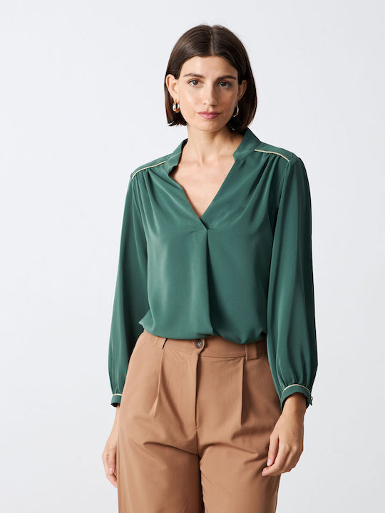 Passager Women's Blouse with 3/4 Sleeve & V Neckline Green