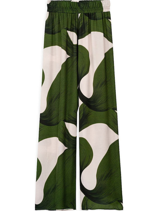Women's Fabric Trousers with Elastic Green
