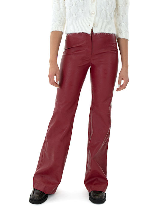 MY T Damen Hoch tailliert Leder Hose in Bootcut Passform BORDO