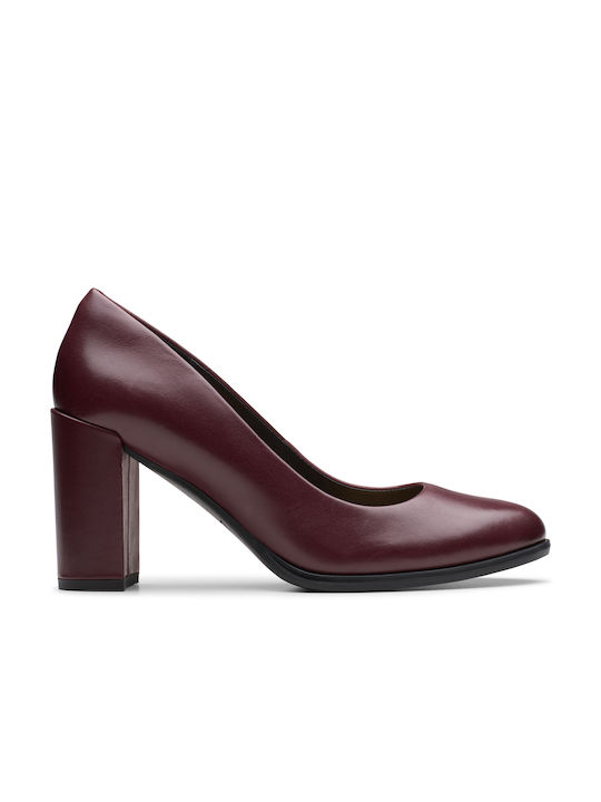 Clarks Leather Burgundy Heels Freva85 Court