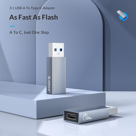 Orico Μετατροπέας USB-A male σε USB-C female Γκρι 1τμχ AH-AC10-GY-BP