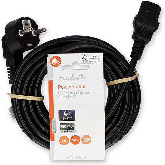 Nedis IEC C13 - Schuko Cable 5m Μαύρο CEGL10000BK50
