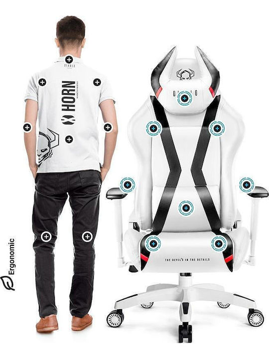 Diablo X-Horn 2.0 King Artificial Leather Gaming Chair with Adjustable Arms White